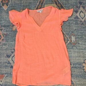 Nanette Lepore Coral Flutter Sleeve Ruffled Blouse